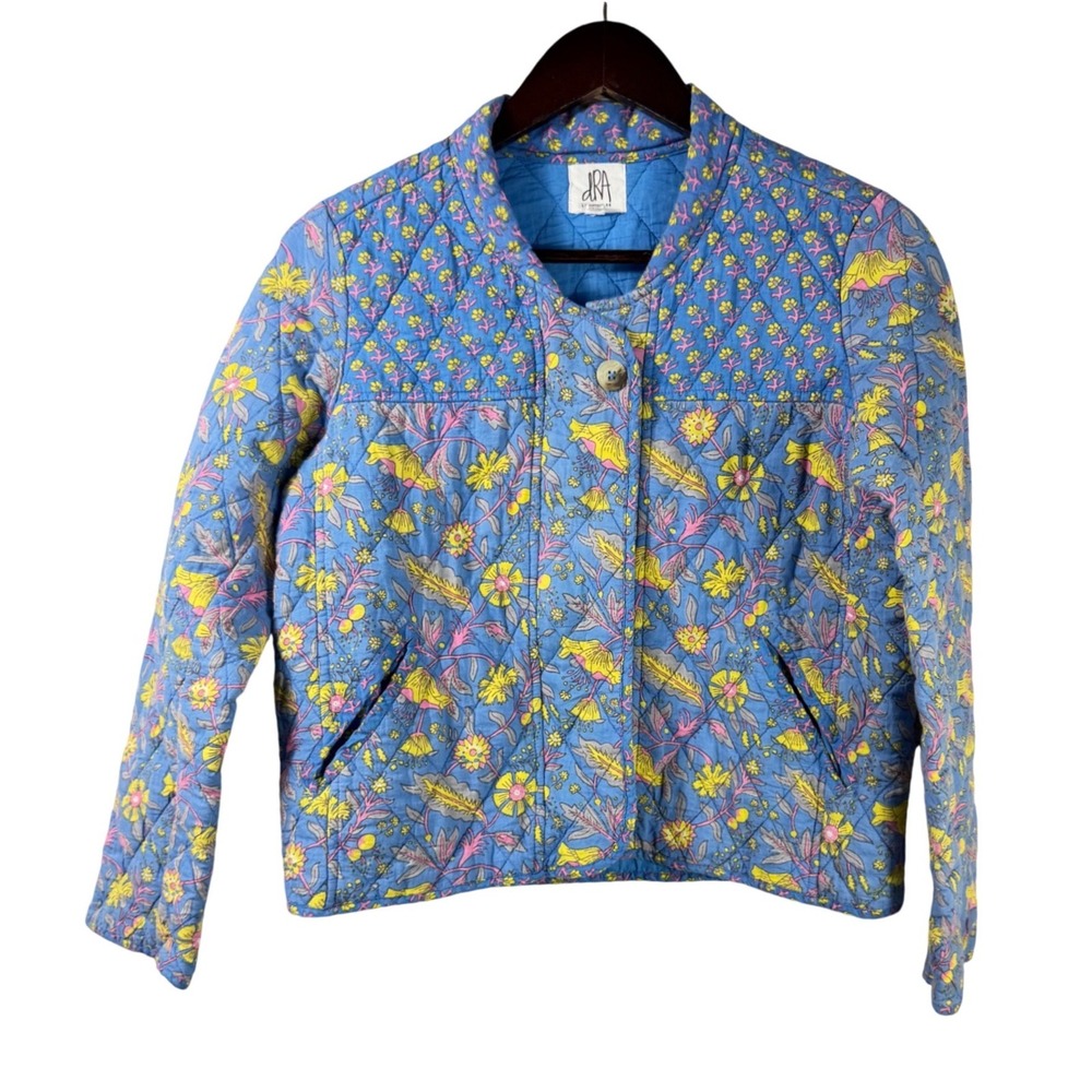 dRA Los Angeles Quilted Jacket XS Blue Floral Cropped Cotton Boho Anthropologie